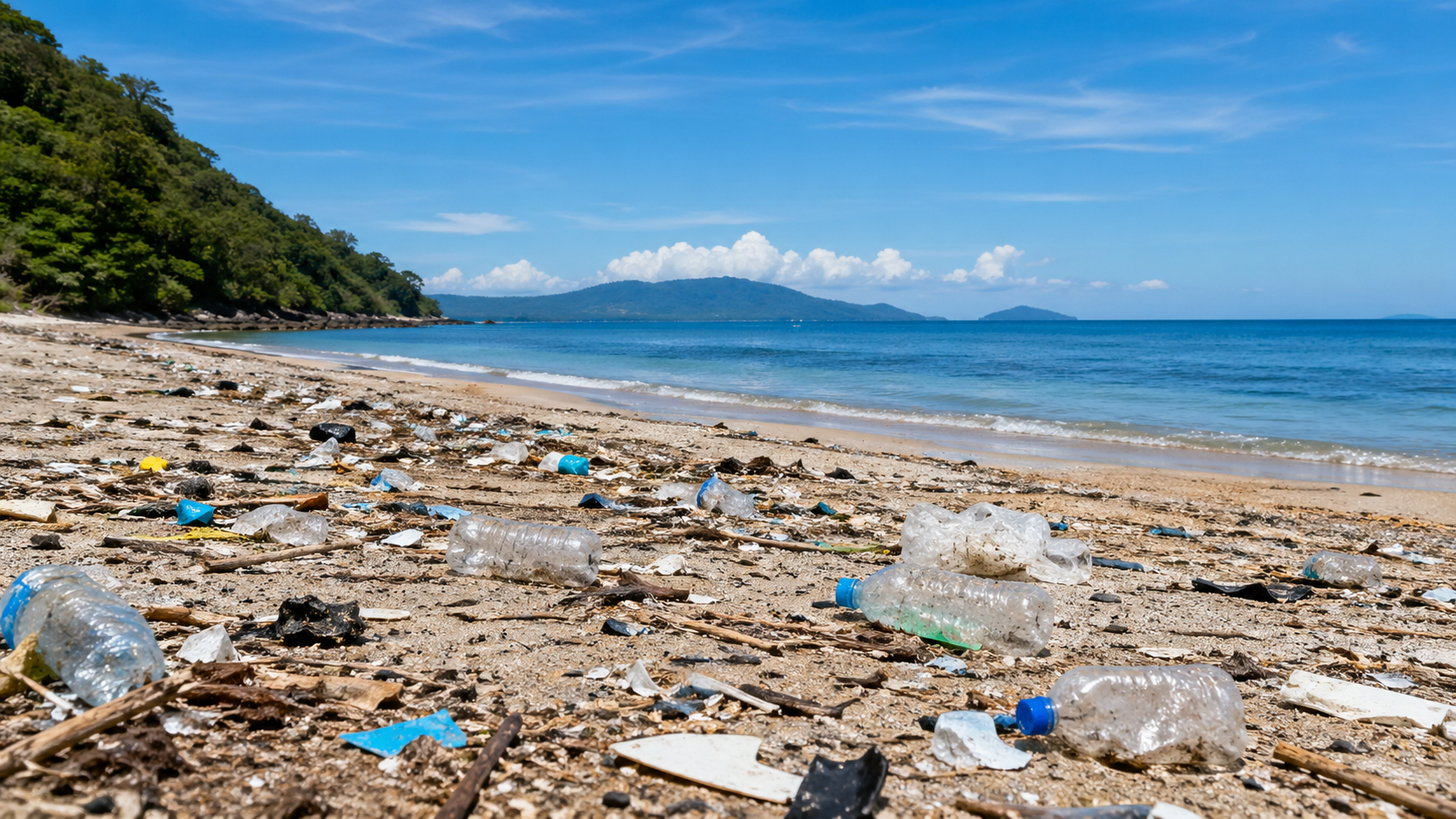 砂浜に打ち上げられたプラスチックゴミ