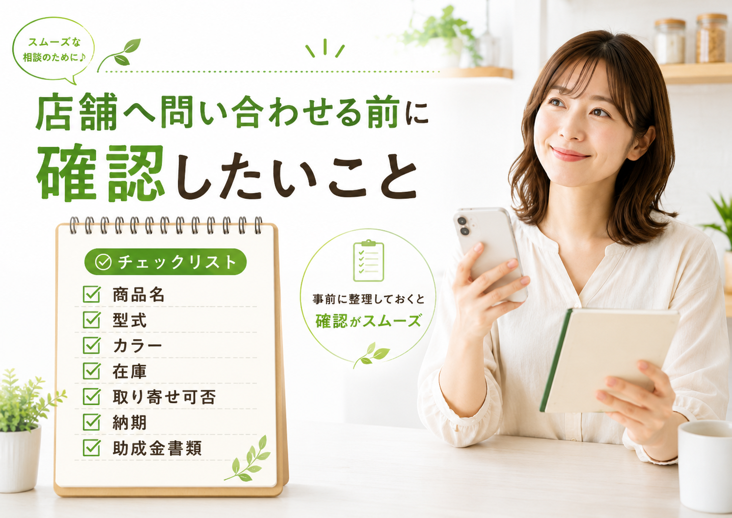 パリパリキューの型式やカラーを確認して店舗へ問い合わせるイメージ