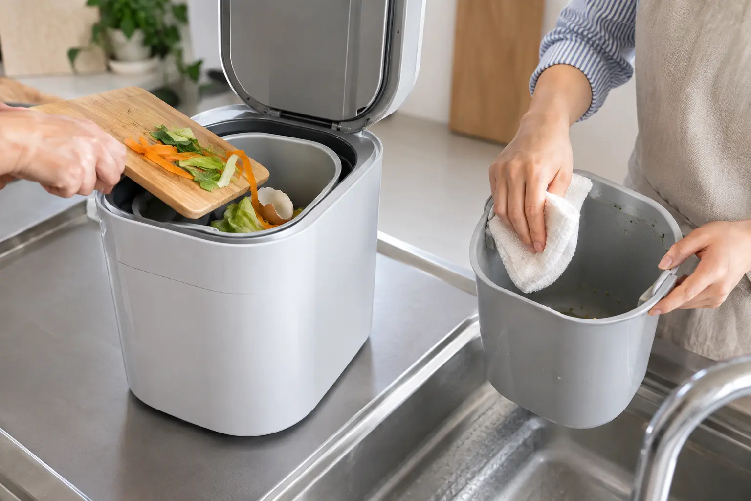 パリパリキューの容器を手入れする様子