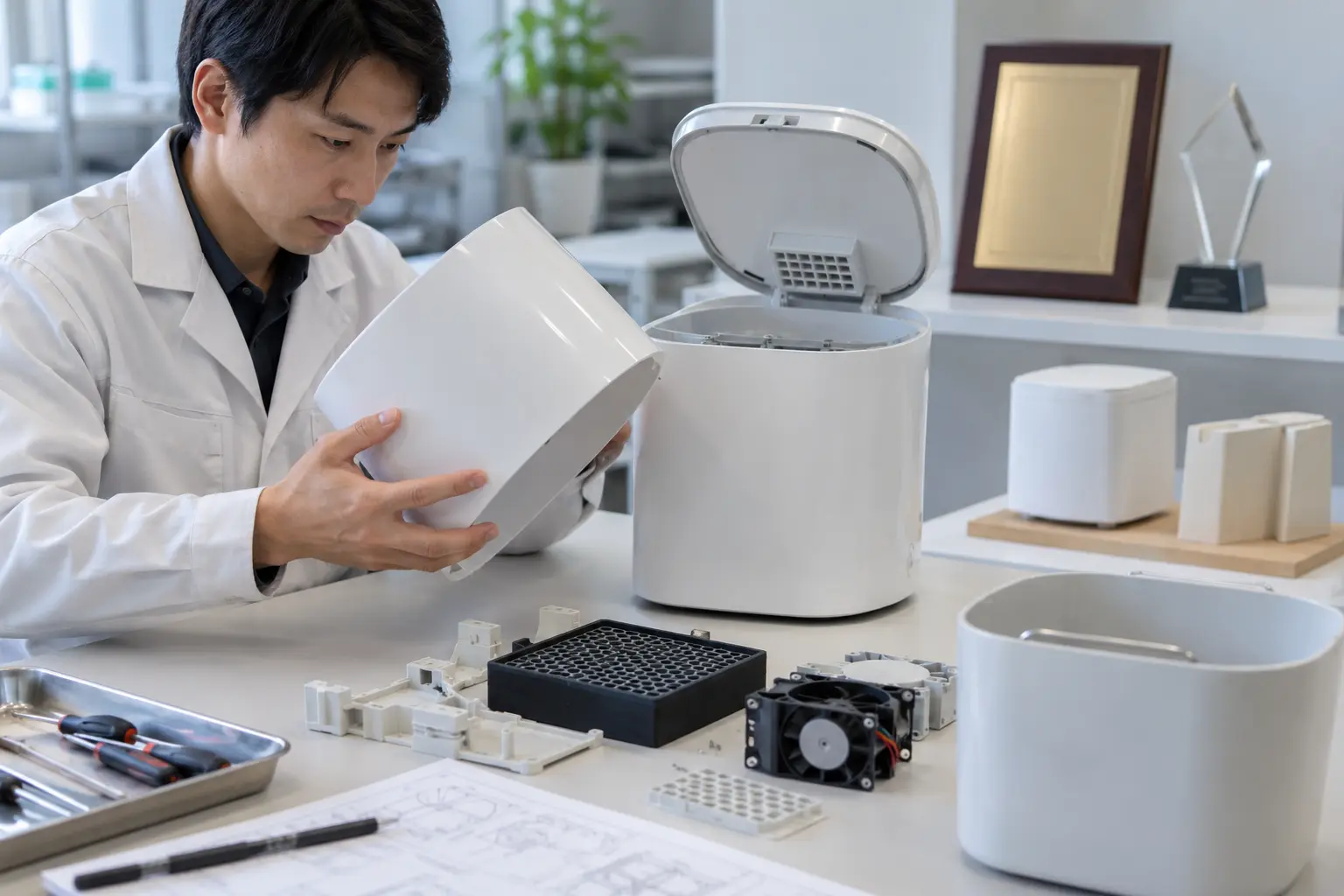 パリパリキューの安全部品と設計を技術者が点検する様子